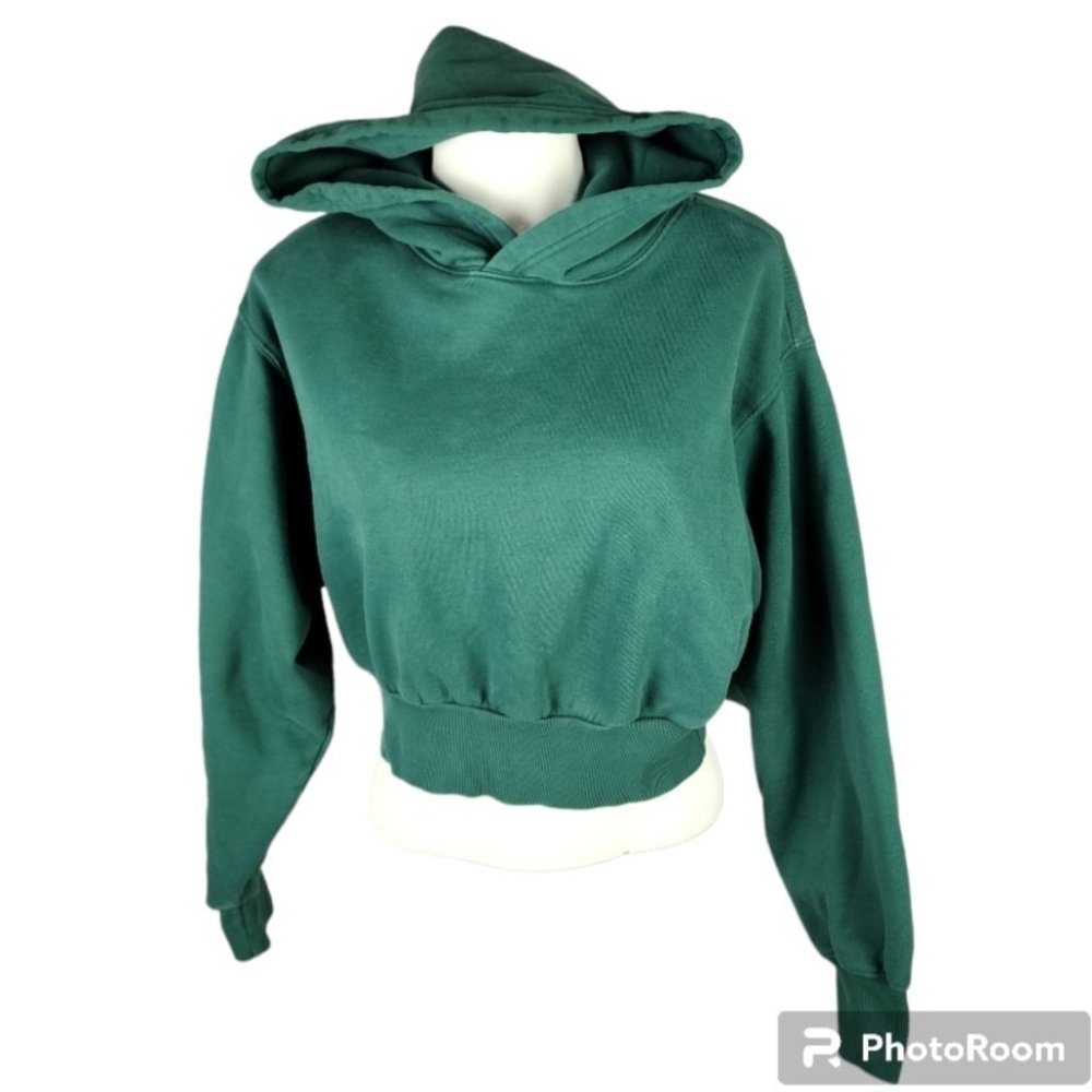 Aritzia Tna Cozy Fleece Perfect Shrunken Hoodie Forest Green Size Small